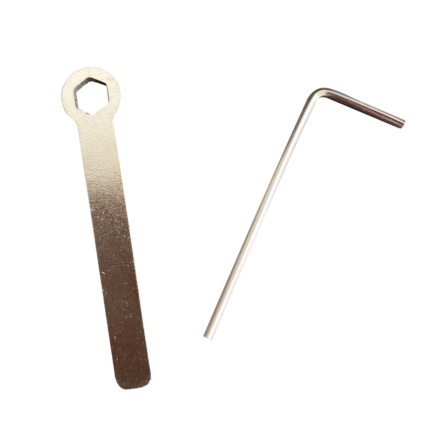 CW Keyer Wrench and Allen set, featuring a 5.5mm wrench and a 1.5mm hex key. Crafted from durable metal.