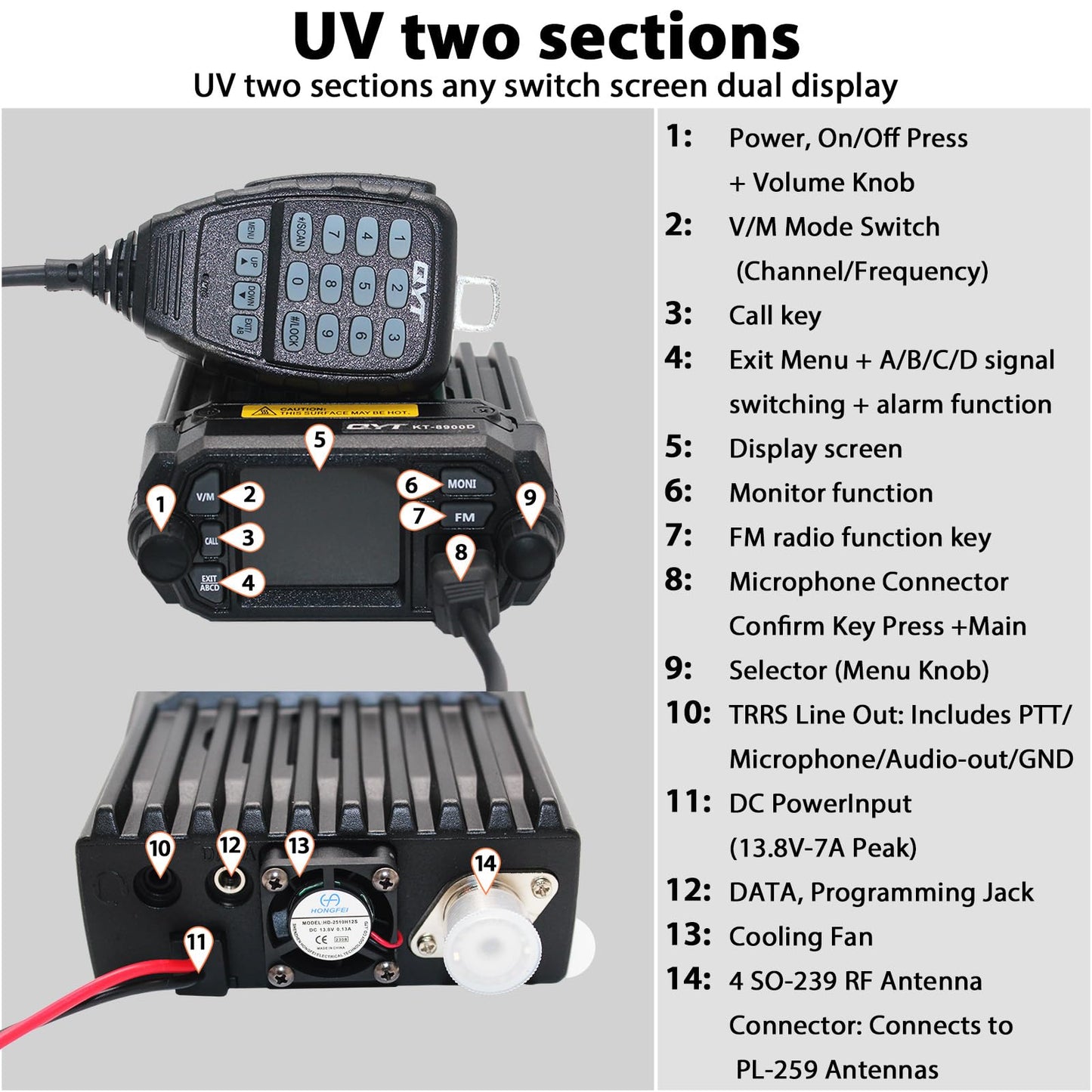 UV Dual Band Car Radio 136-174/400-480MHz 13.8V