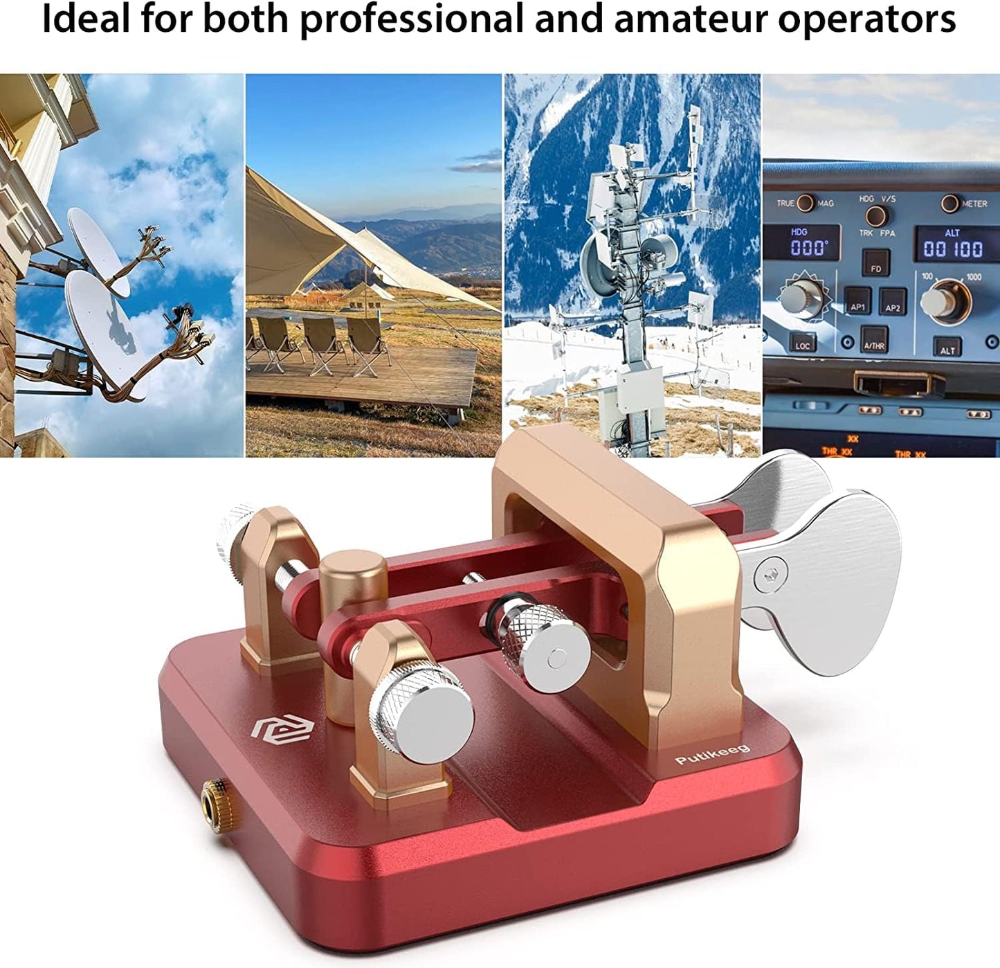 This is a red CW Keyer Automatic Double Paddle Constructed from durable 6061T6 aluminum alloy, it features four professional-grade bearings and a magnetic return force for precise and comfortable operation. The compact design includes a base with four magnetic magnets for secure attachment to metal surfaces, ensuring stable operation even in outdoor settings. Adjustable paddle distance allows for customization, while a 3.5mm standard stereo jack enables compatibility with various short-wave radios