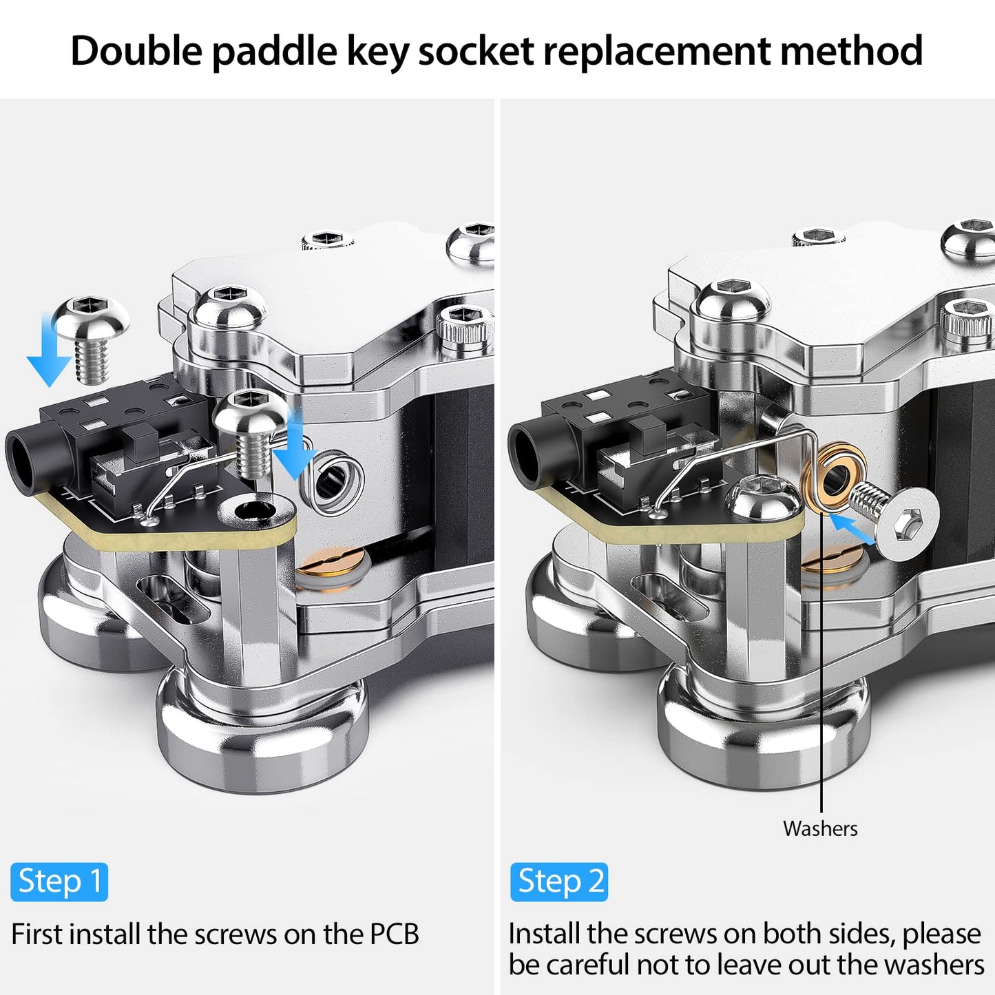 Introducing our CW Keys Replacement for MCT01 and MCT02, designed for seamless Morse code operation. Switch effortlessly between left and right-hand modes with dual switches. With a 3.5mm stereo receptacle, setup is a breeze. Compact and meticulously crafted for optimal performance.