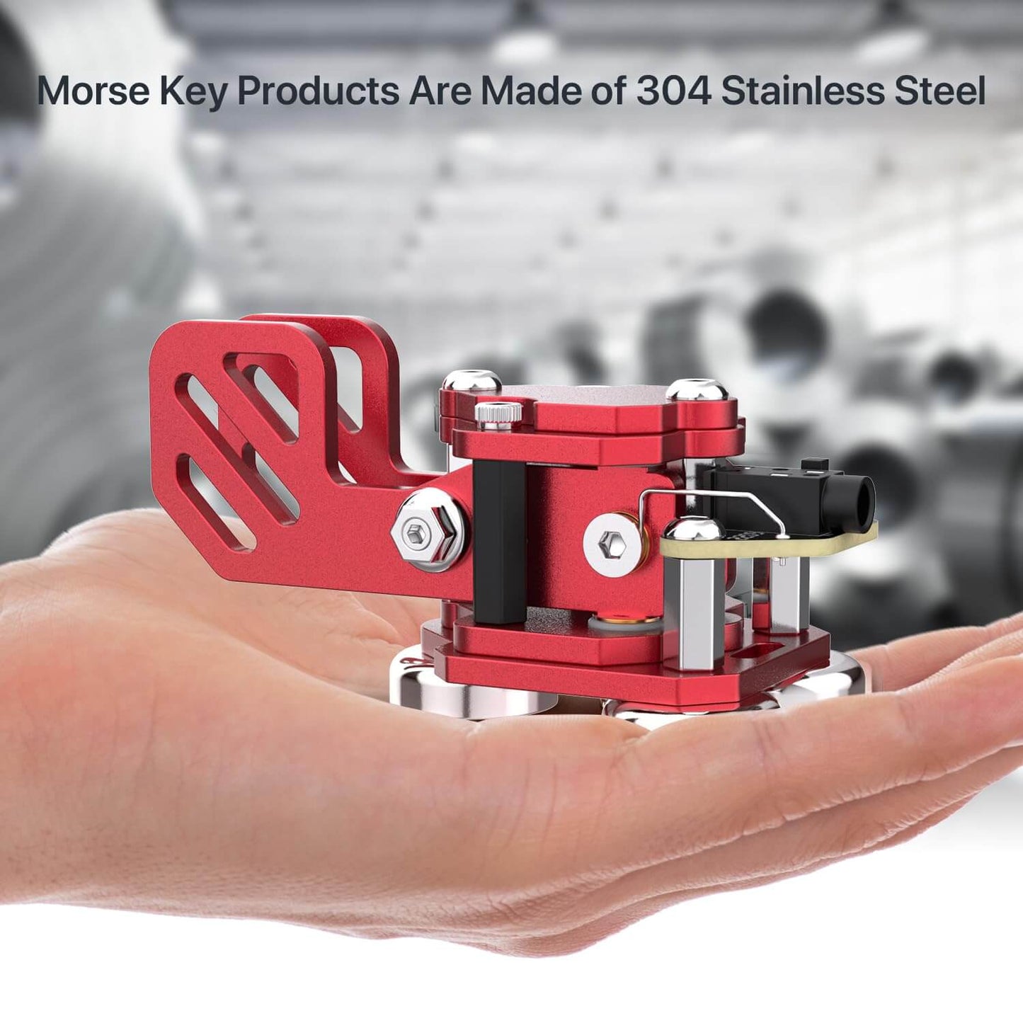 This is red one CW Keyer Automatic Morse Mini Crafted from aluminum, with magnetic paddle for comfortable use. Weighs 0.24LB (106g).perfect for outdoor use. Customize Dit & Dah Paddle Distance for personalized comfort. Features left and right-hand switches for versatile operation. Includes 3.5mm Standard Stereo Receptacle for easy hookup.
