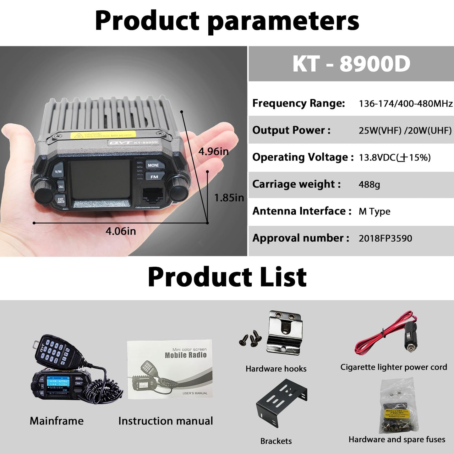 UV Dual Band Car Radio 136-174/400-480MHz 13.8V