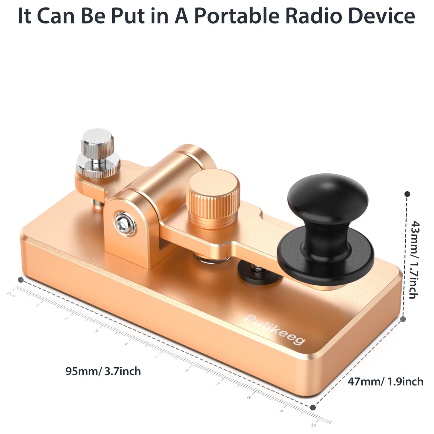 This is the a gold Straight Key Morse ;Powerful magnetic return force with dual magnetic circuit. Made of high-quality 6061T6 aluminum alloy for corrosion resistance. Features NMB Japan imported bearings and stainless steel screws.