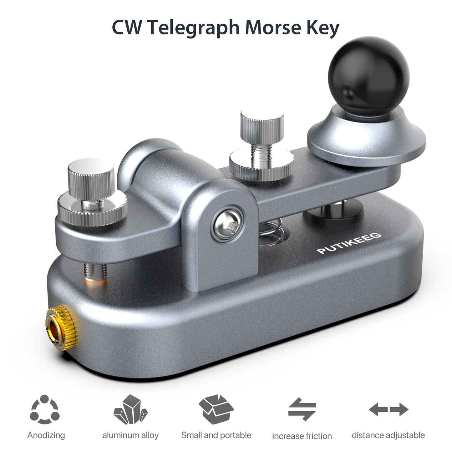 The CW Morse Straight Key Mini offers precise and comfortable Morse code operation. This Straight Key Morse features tool-free paddle adjustment, a powerful magnetic return, and stable silicone foot pads. Made from durable 6061T6 aluminum alloy with NMB Japan bearings and 304 stainless steel screws, it is lightweight and portable, perfect for any radio device.