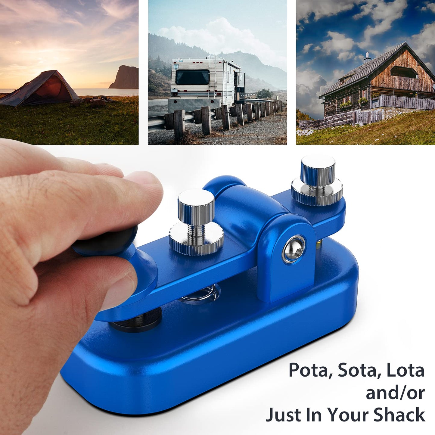 The is blue CW Morse Straight Key Mini offers precise and comfortable Morse code operation. This Straight Key Morse features tool-free paddle adjustment, a powerful magnetic return, and stable silicone foot pads. Made from durable 6061T6 aluminum alloy with NMB Japan bearings and 304 stainless steel screws, it is lightweight and portable, perfect for any radio device.