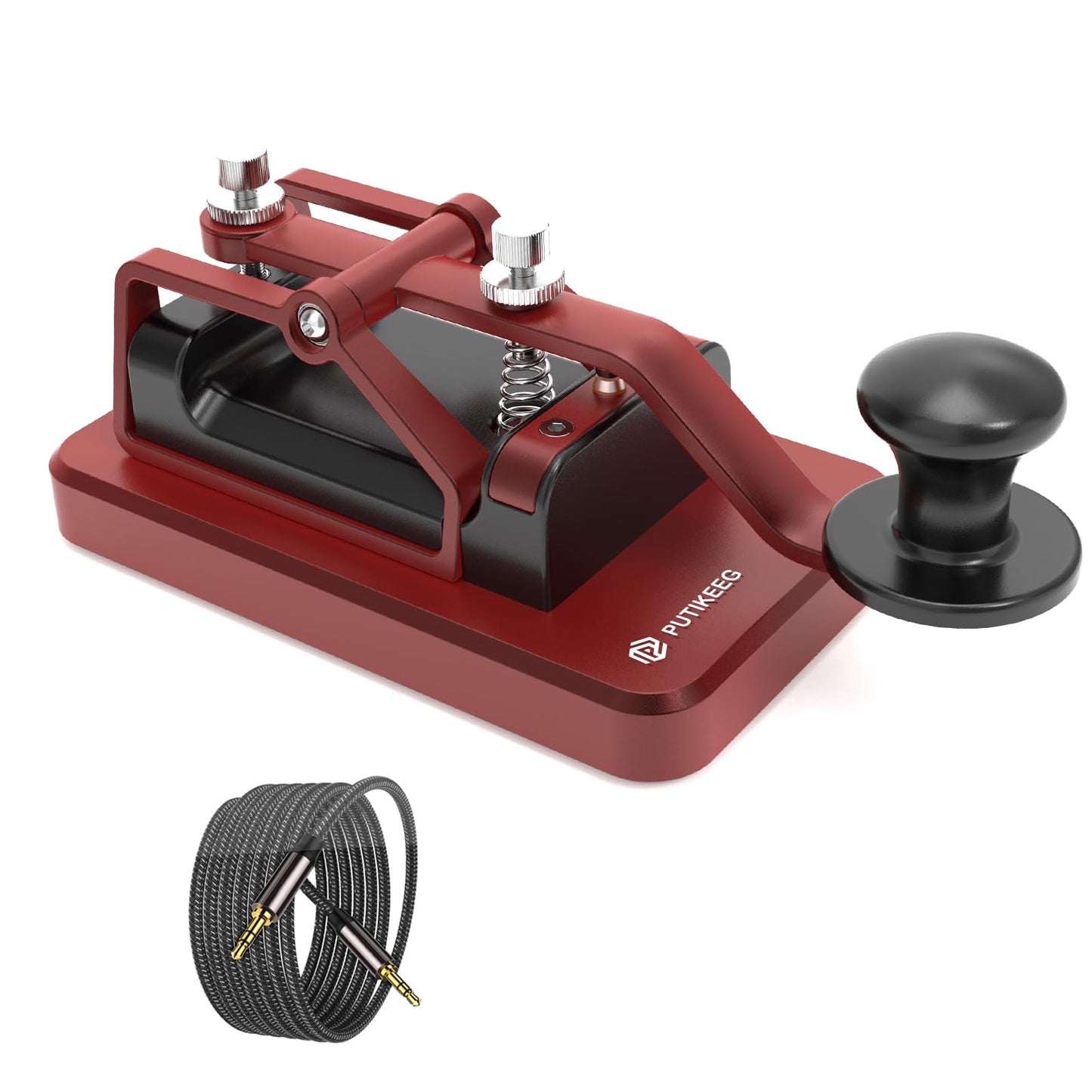 Solid straight key for Morse code enthusiasts, made from 6061T6 aluminum alloy with a corrosion-resistant surface. Features four magnets with silicone pads for stability, adjustable magnetic return, and contact gap. NMB Japan bearings and 304 stainless steel screws ensure durability. Adjustable Dit & DAH paddle distance. Ideal for ham radio, camping, and Morse code practice. Connects to most CW transceivers via data cable. Easy to attach and remove from trainers.