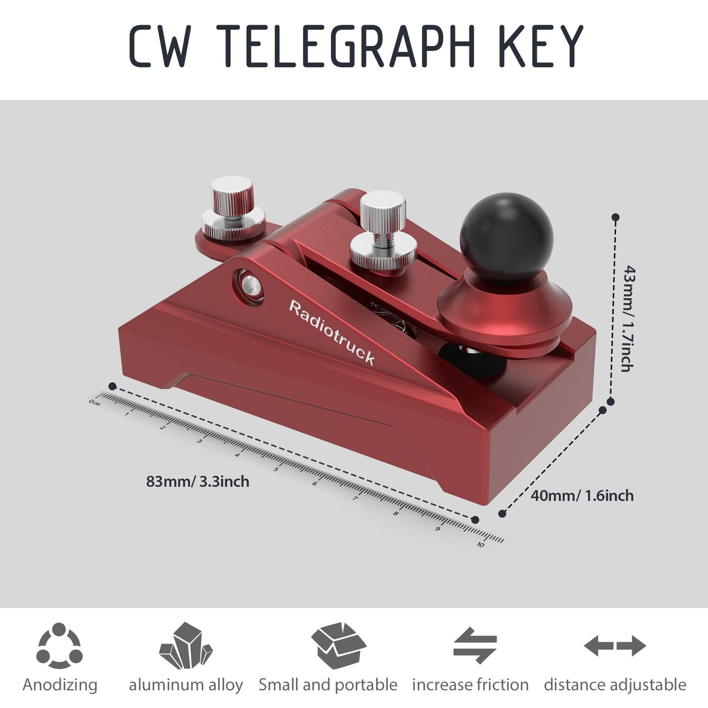 Discover precision with this fully adjustable Morse code key. Crafted from 6061T6 aluminum alloy, anodized for durability. Ergonomic design ensures comfort during extended use. Solid CNC machined from billet aluminum for reliability. Ideal for radio enthusiasts, beginners, and outdoor activities like POTA, SOTA, LOTA. Compact and portable for easy carrying in any radio setup.