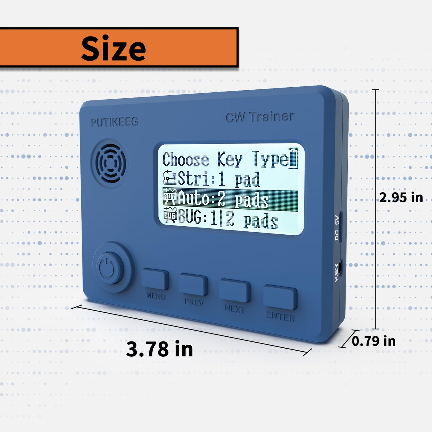 This blue mini CW trainer with display has a built-in translation function that converts Morse code to text in real time, simplifying the learning process. Offers a variety of practice modes from basic to advanced to meet different stages of learning needs. Made of high quality materials to ensure durability and reliability. Equipped with an adjustable sound switch that allows you to turn the sound on or off as needed, making it easy to use in different environments.