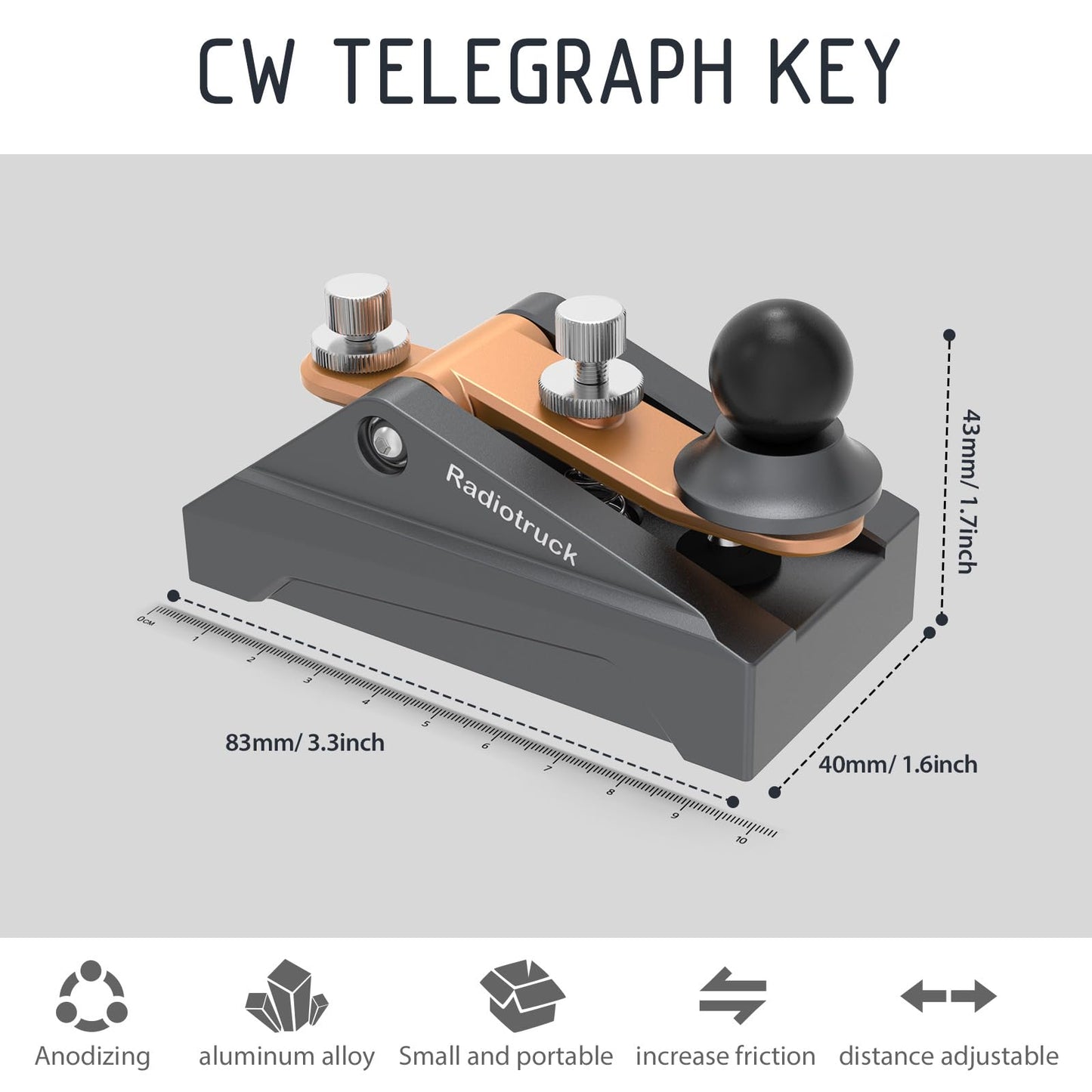 Discover precision with this fully adjustable Morse code key. Crafted from 6061T6 aluminum alloy, anodized for durability. Ergonomic design ensures comfort during extended use. Solid CNC machined from billet aluminum for reliability. Ideal for radio enthusiasts, beginners, and outdoor activities like POTA, SOTA, LOTA. Compact and portable for easy carrying in any radio setup.