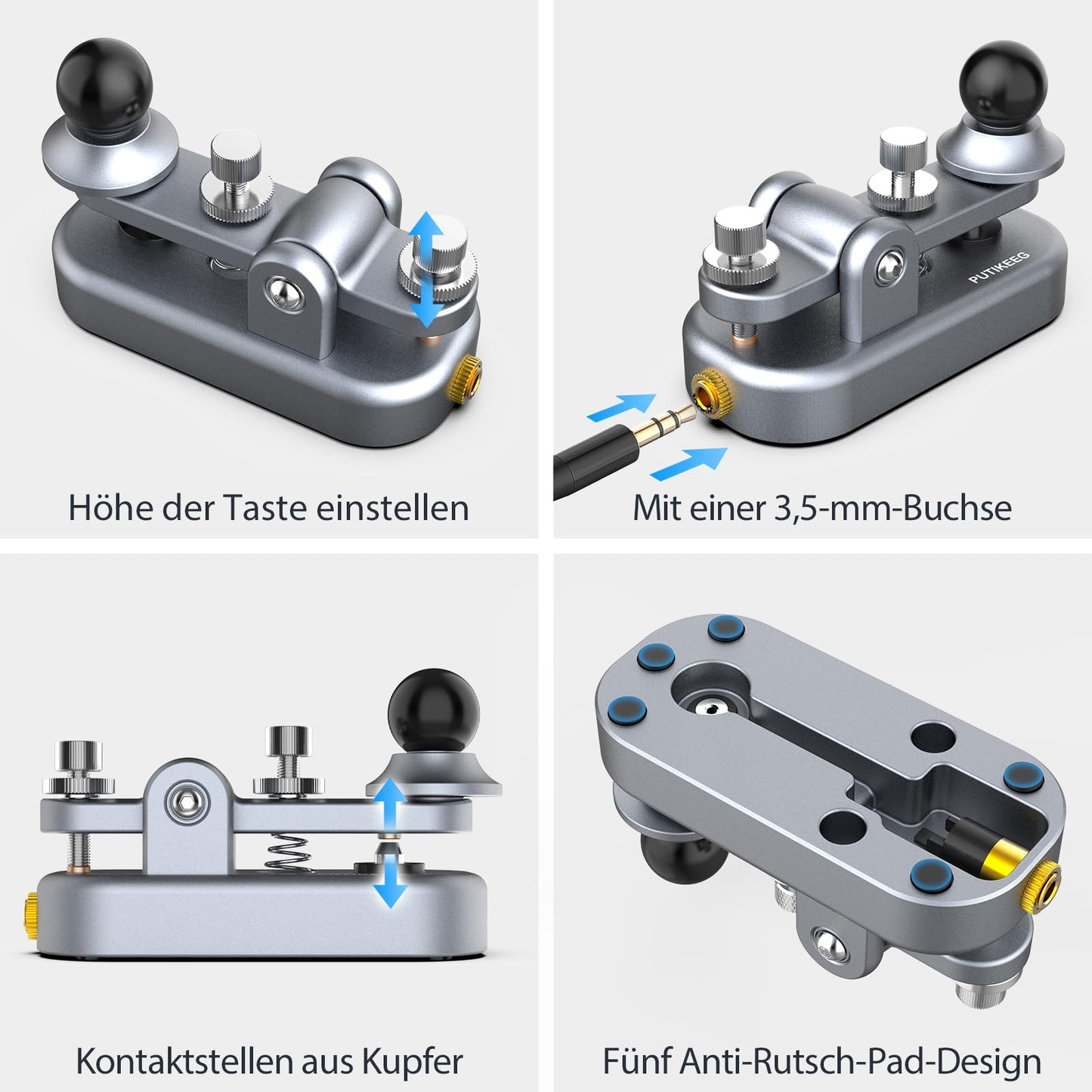 The CW Morse Straight Key Mini offers precise and comfortable Morse code operation. This Straight Key Morse features tool-free paddle adjustment, a powerful magnetic return, and stable silicone foot pads. Made from durable 6061T6 aluminum alloy with NMB Japan bearings and 304 stainless steel screws, it is lightweight and portable, perfect for any radio device.