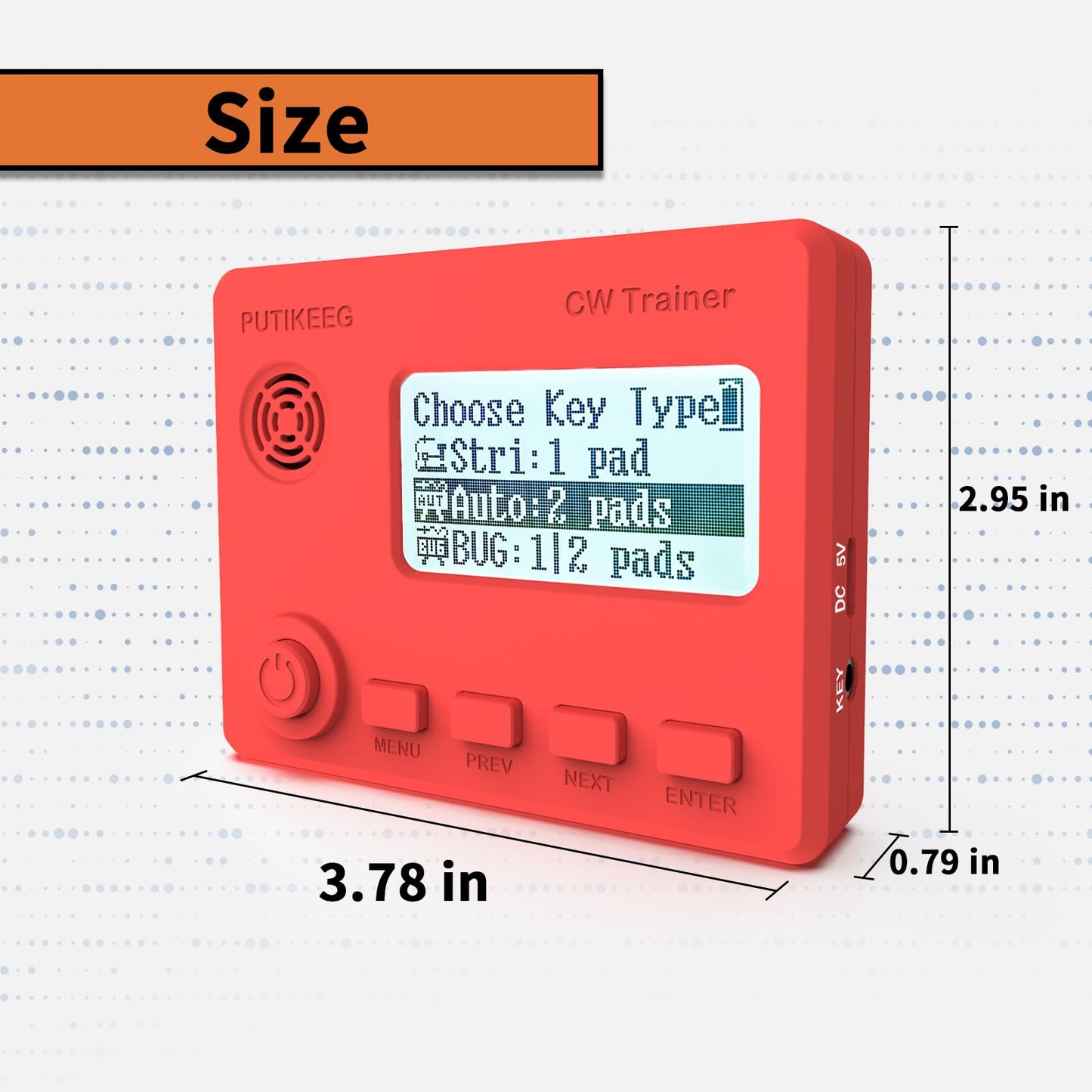 This red mini CW trainer with display has a built-in translation function that converts Morse code to text in real time, simplifying the learning process. Offers a variety of practice modes from basic to advanced to meet different stages of learning needs. Made of high quality materials to ensure durability and reliability. Equipped with an adjustable sound switch that allows you to turn the sound on or off as needed, making it easy to use in different environments.