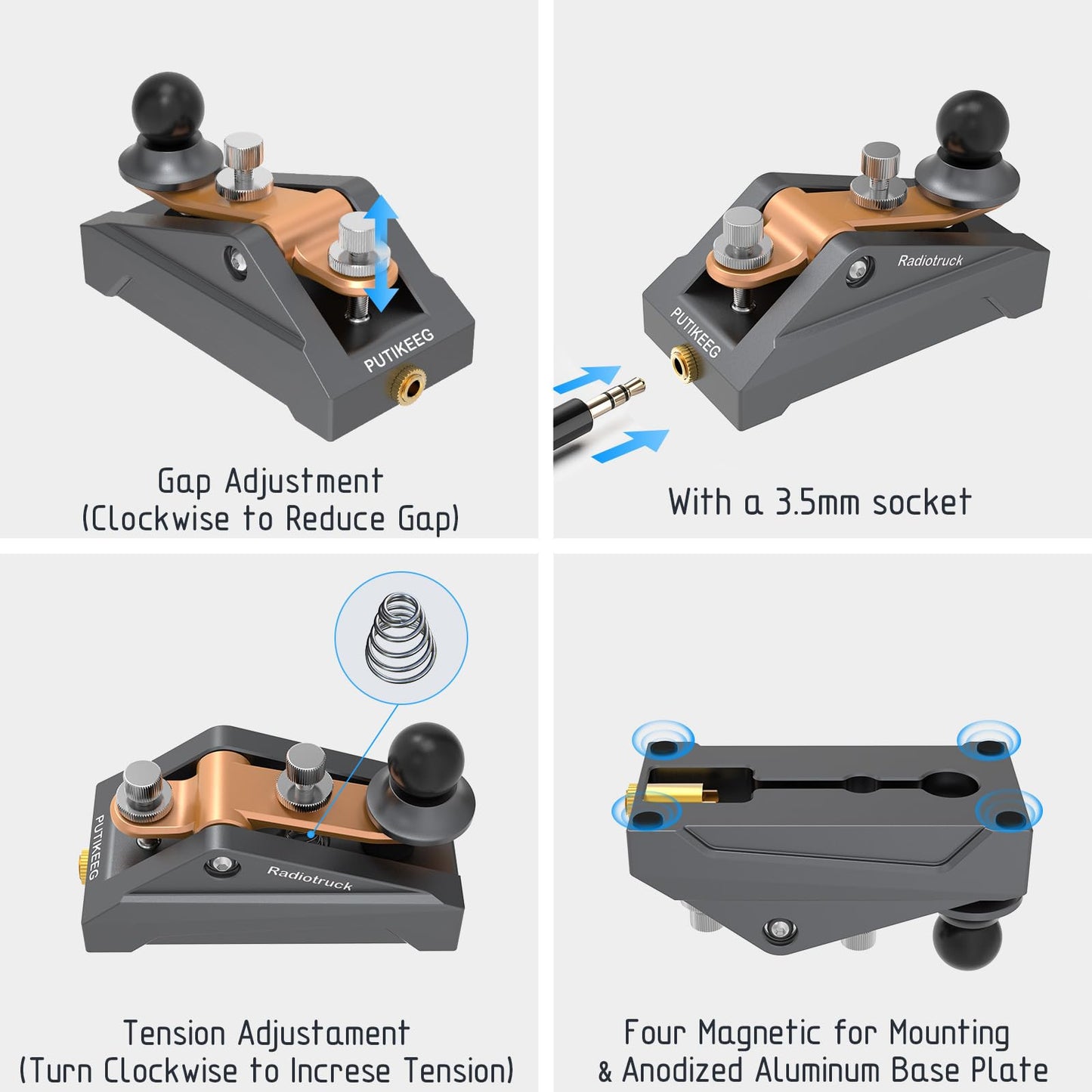 Discover precision with this fully adjustable Morse code key. Crafted from 6061T6 aluminum alloy, anodized for durability. Ergonomic design ensures comfort during extended use. Solid CNC machined from billet aluminum for reliability. Ideal for radio enthusiasts, beginners, and outdoor activities like POTA, SOTA, LOTA. Compact and portable for easy carrying in any radio setup.