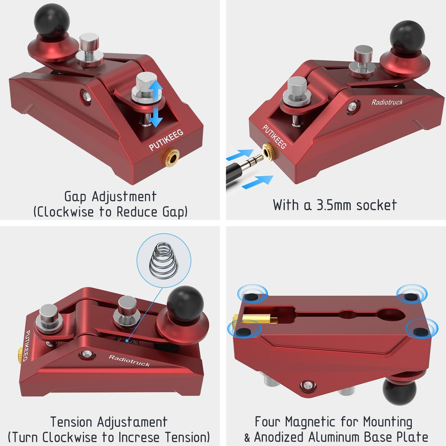Discover precision with this fully adjustable Morse code key. Crafted from 6061T6 aluminum alloy, anodized for durability. Ergonomic design ensures comfort during extended use. Solid CNC machined from billet aluminum for reliability. Ideal for radio enthusiasts, beginners, and outdoor activities like POTA, SOTA, LOTA. Compact and portable for easy carrying in any radio setup.