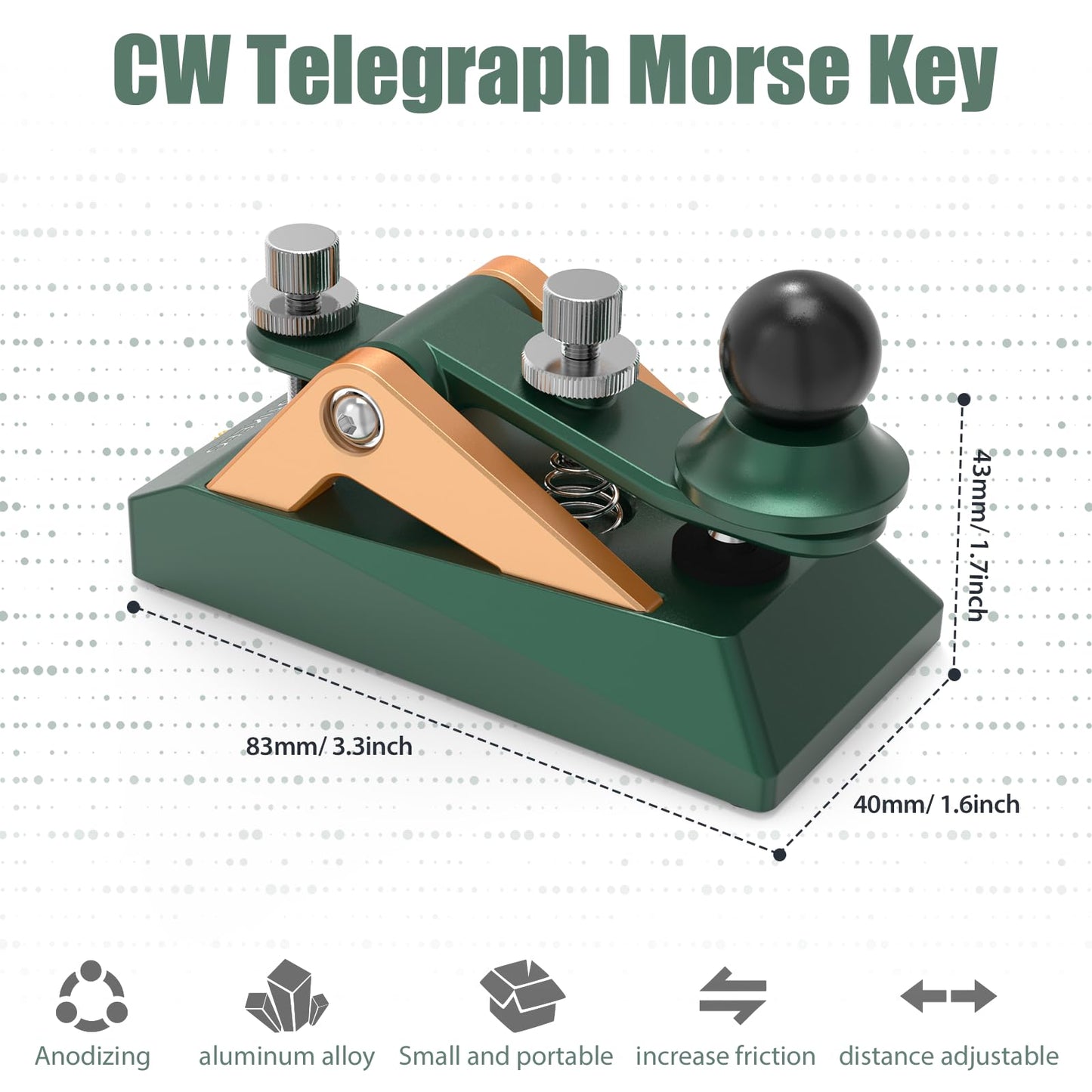 Discover precision with this fully adjustable Morse code key. Crafted from 6061T6 aluminum alloy, anodized for durability. Ergonomic design ensures comfort during extended use. Solid CNC machined from billet aluminum for reliability. Ideal for radio enthusiasts, beginners, and outdoor activities like POTA, SOTA, LOTA. Compact and portable for easy carrying in any radio setup.