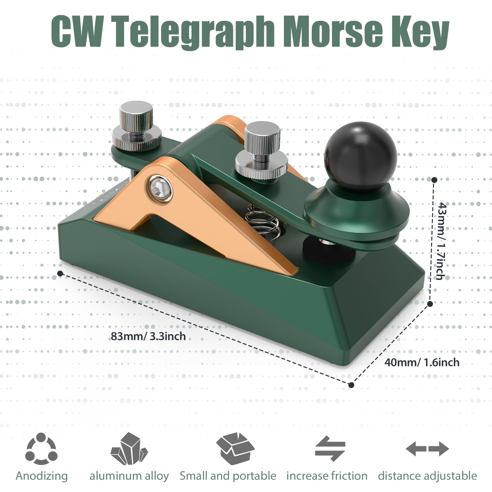 Discover precision with this fully adjustable Morse code key. Crafted from 6061T6 aluminum alloy, anodized for durability. Ergonomic design ensures comfort during extended use. Solid CNC machined from billet aluminum for reliability. Ideal for radio enthusiasts, beginners, and outdoor activities like POTA, SOTA, LOTA. Compact and portable for easy carrying in any radio setup.