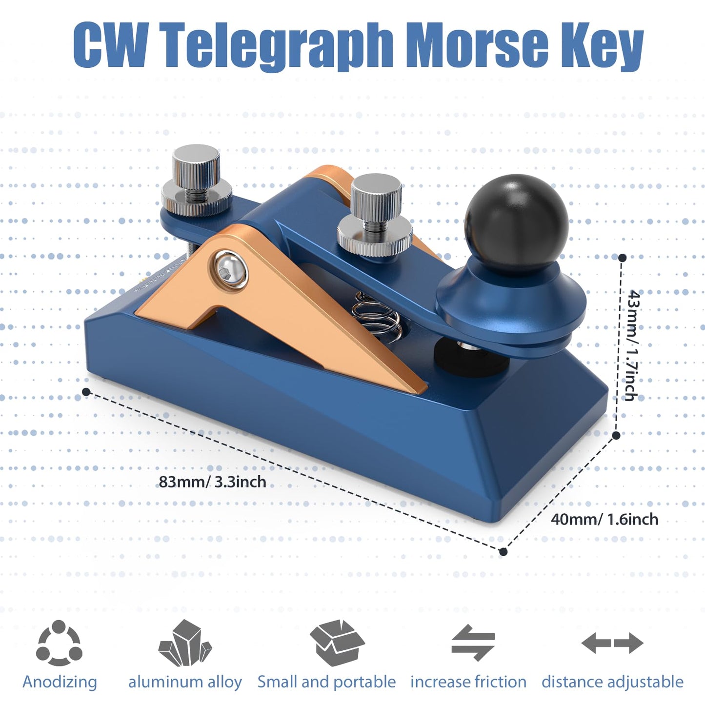 Discover precision with this fully adjustable Morse code key. Crafted from 6061T6 aluminum alloy, anodized for durability. Ergonomic design ensures comfort during extended use. Solid CNC machined from billet aluminum for reliability. Ideal for radio enthusiasts, beginners, and outdoor activities like POTA, SOTA, LOTA. Compact and portable for easy carrying in any radio setup.