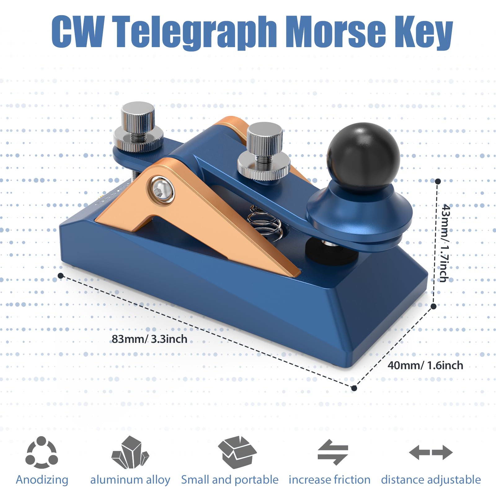 Discover precision with this fully adjustable Morse code key. Crafted from 6061T6 aluminum alloy, anodized for durability. Ergonomic design ensures comfort during extended use. Solid CNC machined from billet aluminum for reliability. Ideal for radio enthusiasts, beginners, and outdoor activities like POTA, SOTA, LOTA. Compact and portable for easy carrying in any radio setup.