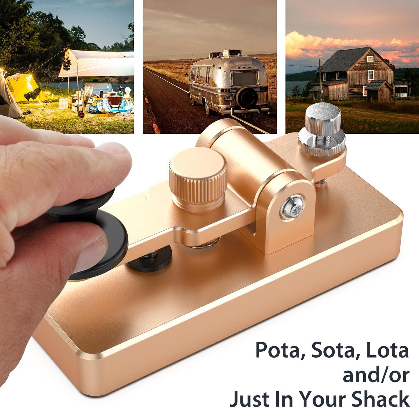 This is the a gold Straight Key Morse ;Powerful magnetic return force with dual magnetic circuit. Made of high-quality 6061T6 aluminum alloy for corrosion resistance. Features NMB Japan imported bearings and stainless steel screws.