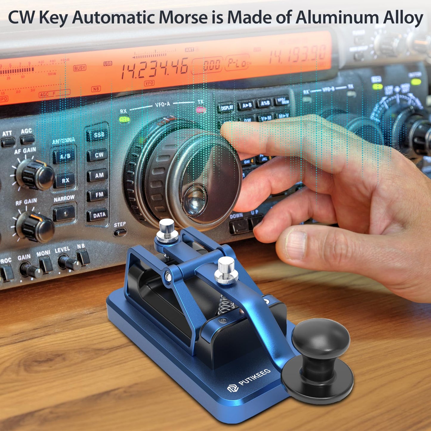 Solid straight key for Morse code enthusiasts, made from 6061T6 aluminum alloy with a corrosion-resistant surface. Features four magnets with silicone pads for stability, adjustable magnetic return, and contact gap. NMB Japan bearings and 304 stainless steel screws ensure durability. Adjustable Dit & DAH paddle distance. Ideal for ham radio, camping, and Morse code practice. Connects to most CW transceivers via data cable. Easy to attach and remove from trainers.