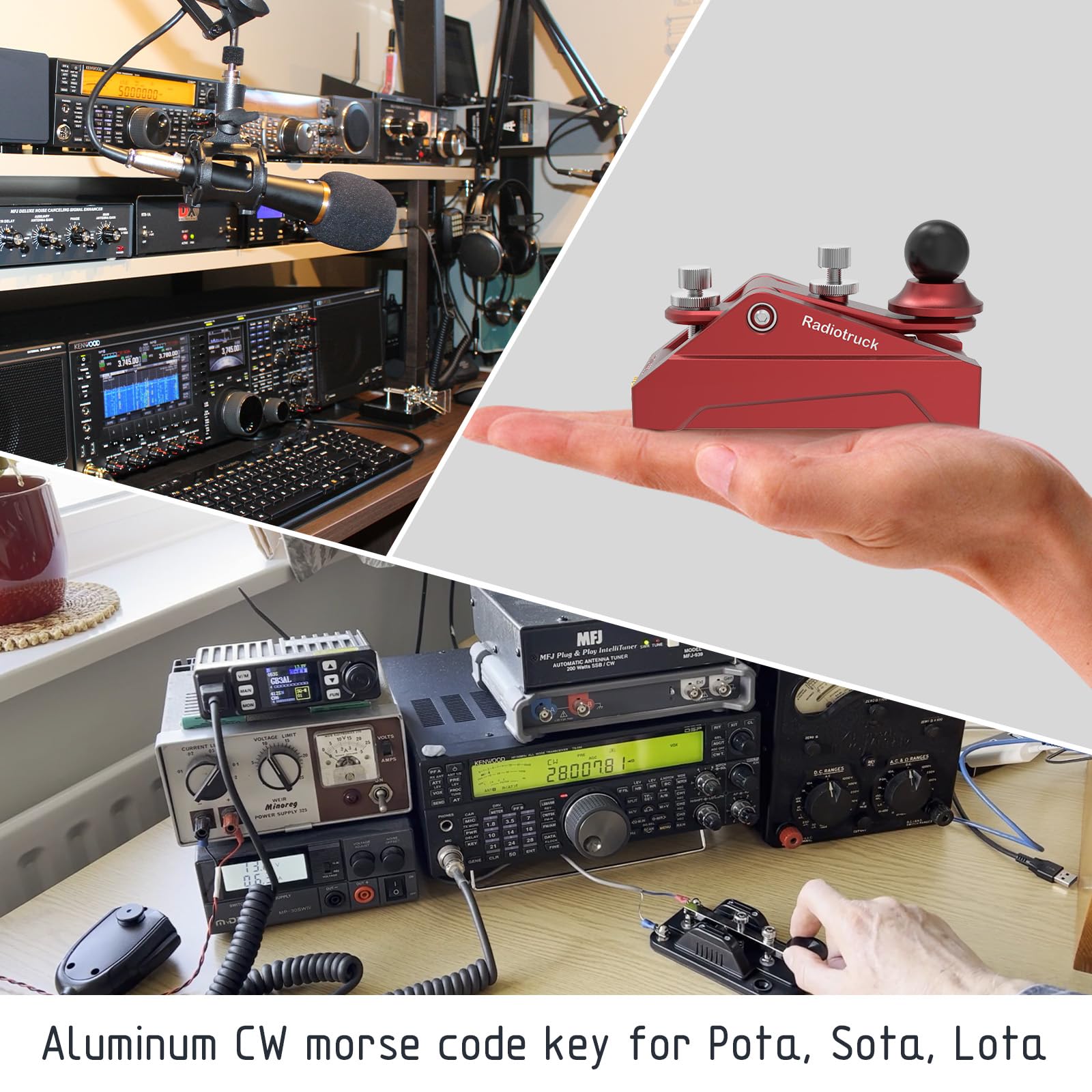 Discover precision with this fully adjustable Morse code key. Crafted from 6061T6 aluminum alloy, anodized for durability. Ergonomic design ensures comfort during extended use. Solid CNC machined from billet aluminum for reliability. Ideal for radio enthusiasts, beginners, and outdoor activities like POTA, SOTA, LOTA. Compact and portable for easy carrying in any radio setup.