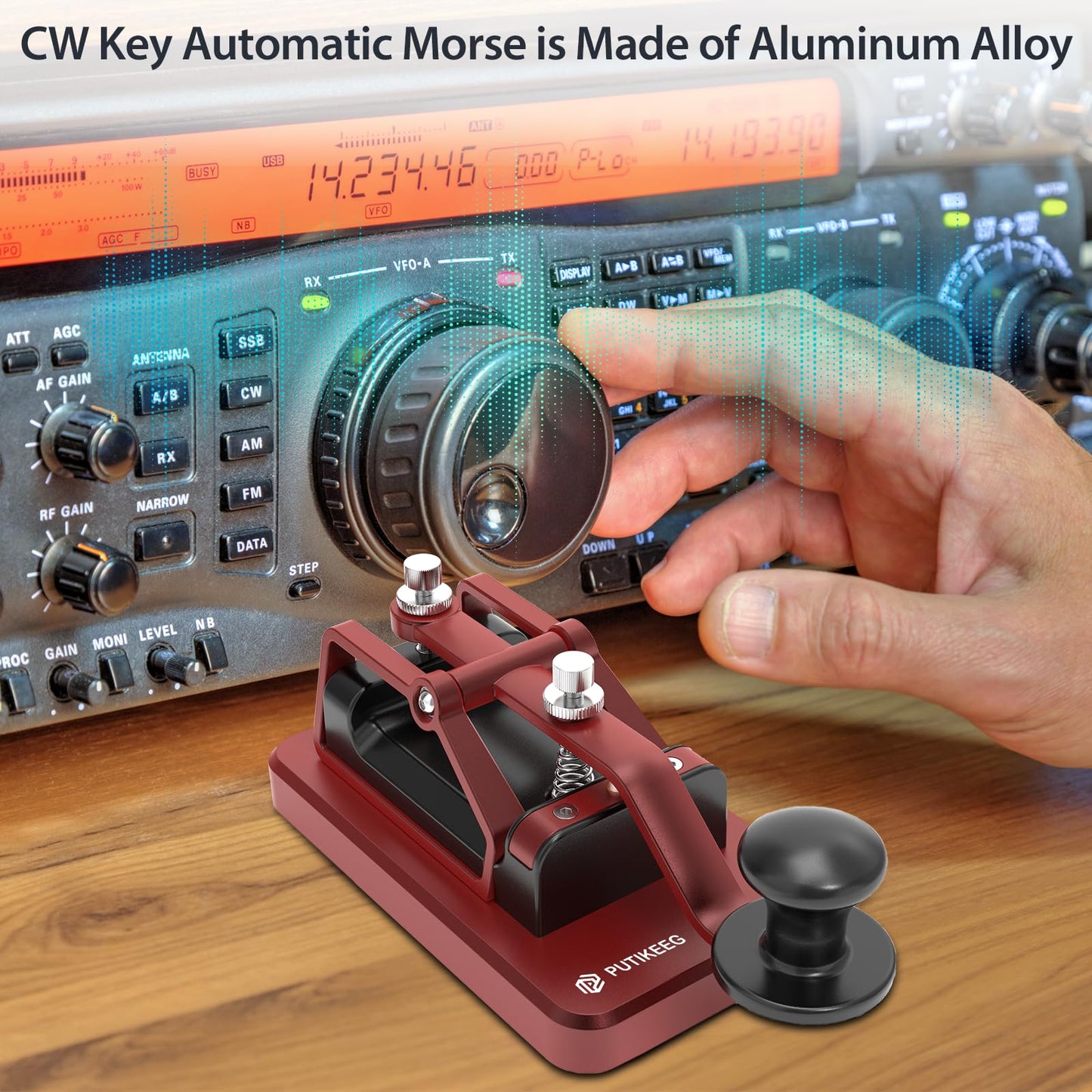 Solid straight key for Morse code enthusiasts, made from 6061T6 aluminum alloy with a corrosion-resistant surface. Features four magnets with silicone pads for stability, adjustable magnetic return, and contact gap. NMB Japan bearings and 304 stainless steel screws ensure durability. Adjustable Dit & DAH paddle distance. Ideal for ham radio, camping, and Morse code practice. Connects to most CW transceivers via data cable. Easy to attach and remove from trainers.