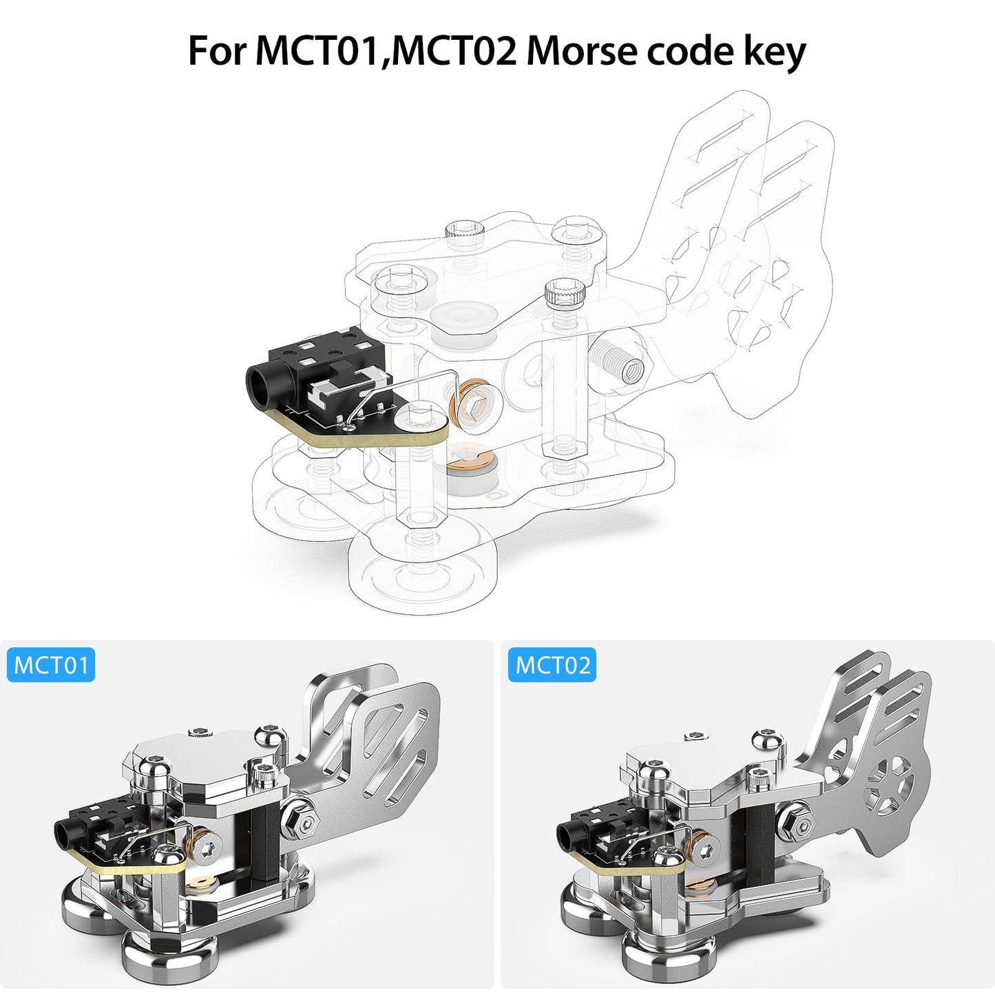 Introducing our CW Keys Replacement for MCT01 and MCT02, designed for seamless Morse code operation. Switch effortlessly between left and right-hand modes with dual switches. With a 3.5mm stereo receptacle, setup is a breeze. Compact and meticulously crafted for optimal performance.