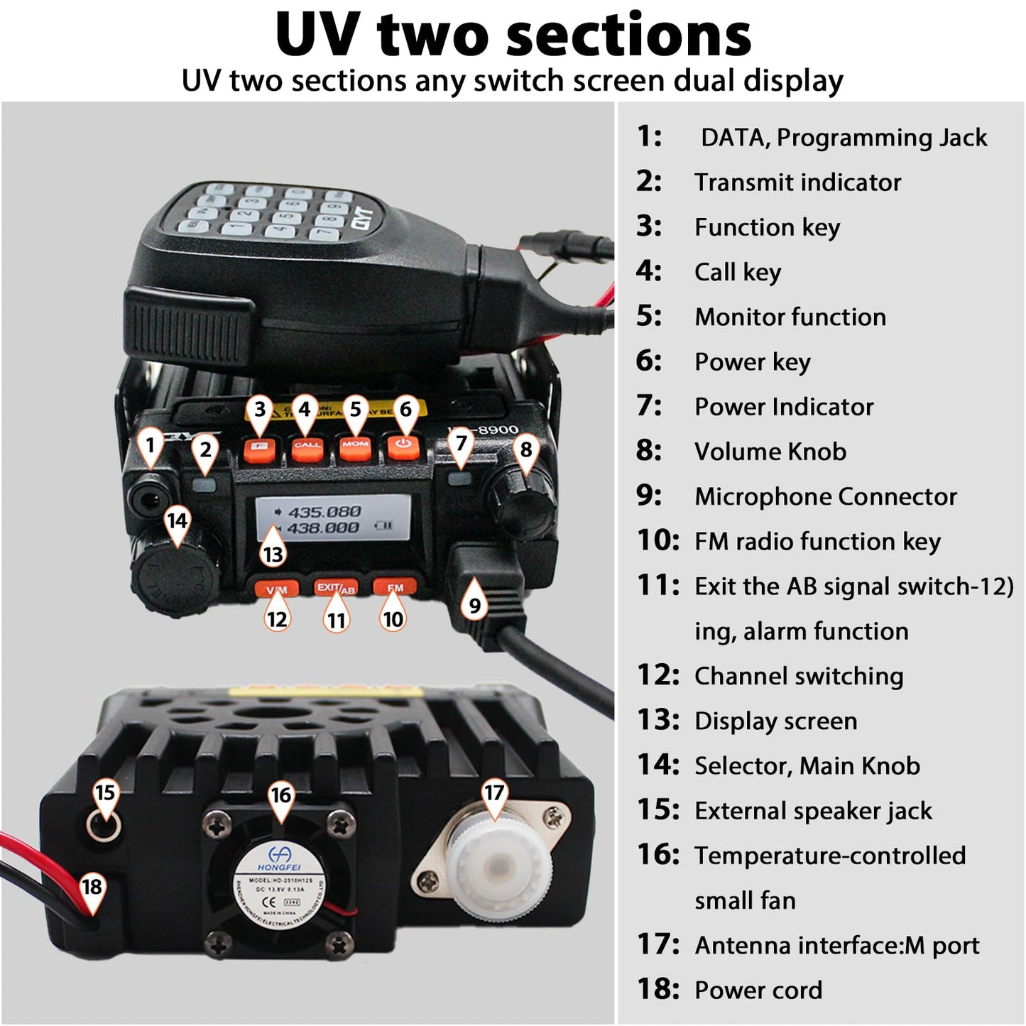 UV Dual Band Car Radio 136-174/400-480MHz 13.8V