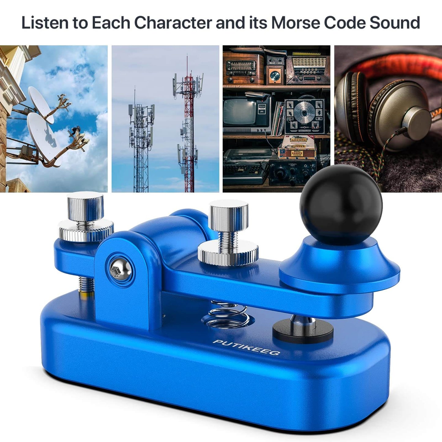 The is blue CW Morse Straight Key Mini offers precise and comfortable Morse code operation. This Straight Key Morse features tool-free paddle adjustment, a powerful magnetic return, and stable silicone foot pads. Made from durable 6061T6 aluminum alloy with NMB Japan bearings and 304 stainless steel screws, it is lightweight and portable, perfect for any radio device.