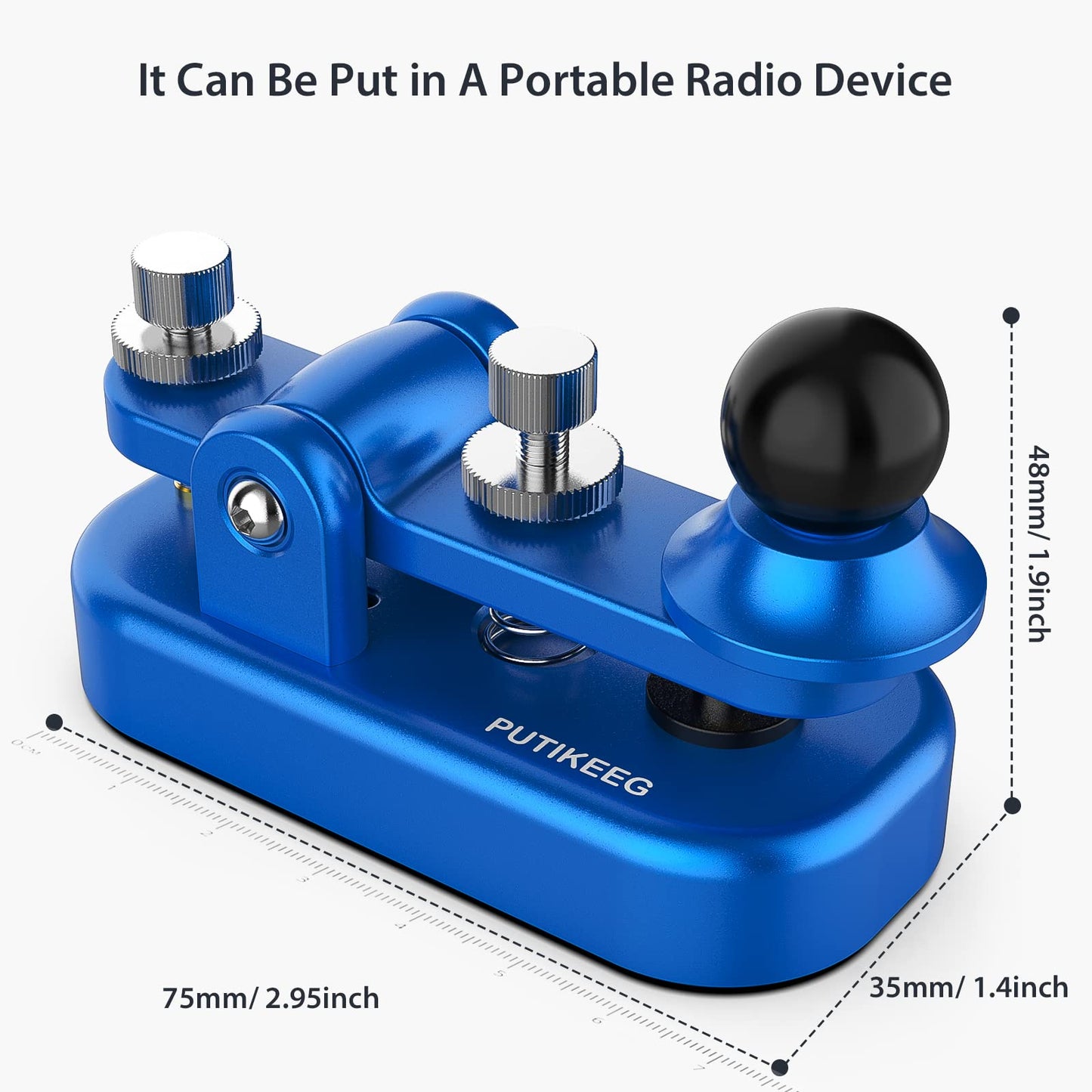 The is blue CW Morse Straight Key Mini offers precise and comfortable Morse code operation. This Straight Key Morse features tool-free paddle adjustment, a powerful magnetic return, and stable silicone foot pads. Made from durable 6061T6 aluminum alloy with NMB Japan bearings and 304 stainless steel screws, it is lightweight and portable, perfect for any radio device.