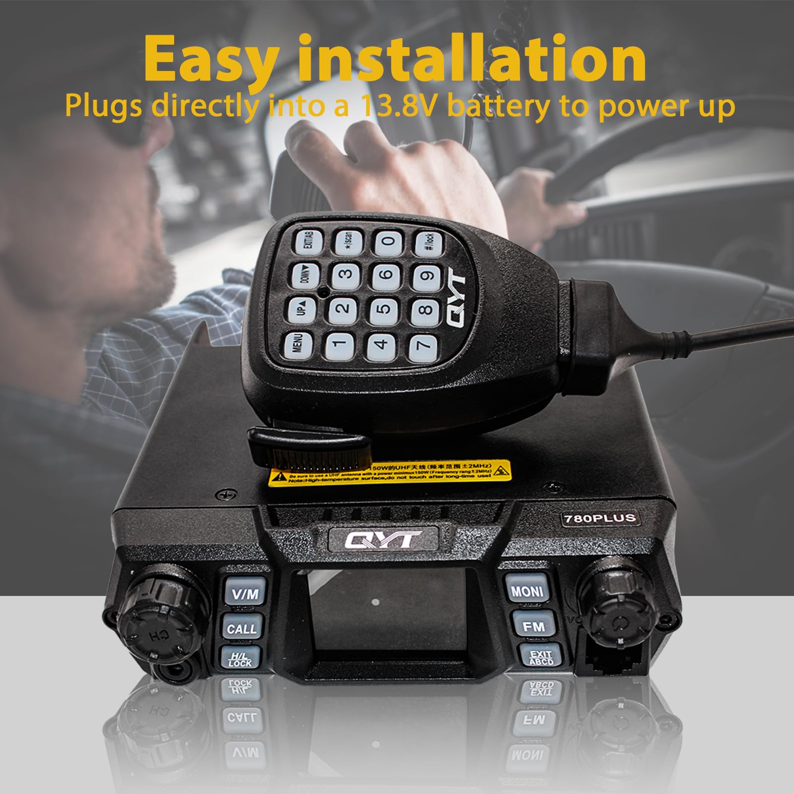 UV Dual Band Car Radio with Carplay, 136-174/400-480MHz 13.8V Experience high quality, long range communication and superior band performance. With advanced dual-band technology and 20 watts of power, you can easily tune to two different frequencies and transmit simultaneously. Enjoy clear, reliable communications in any situation, from your daily commute to your next road trip.