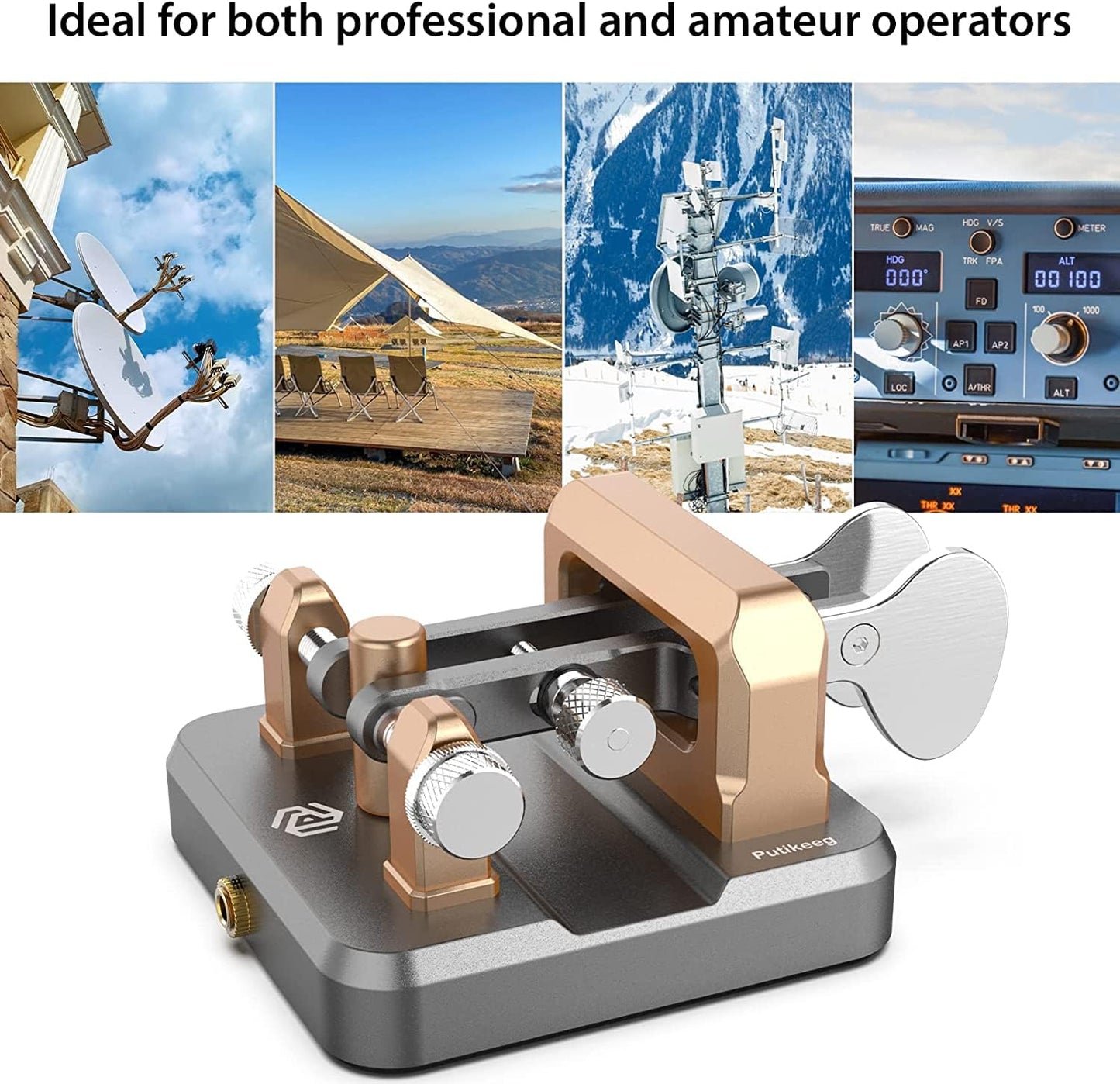This is a gray CW Keyer Automatic Double Paddle Constructed from durable 6061T6 aluminum alloy, it features four professional-grade bearings and a magnetic return force for precise and comfortable operation. The compact design includes a base with four magnetic magnets for secure attachment to metal surfaces, ensuring stable operation even in outdoor settings. Adjustable paddle distance allows for customization, while a 3.5mm standard stereo jack enables compatibility with various short-wave radios