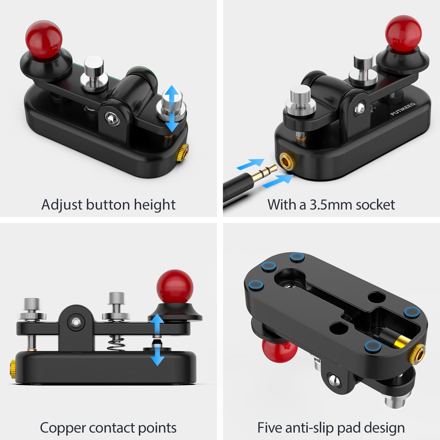 The CW Morse Straight Key Mini offers precise and comfortable Morse code operation. This Straight Key Morse features tool-free paddle adjustment, a powerful magnetic return, and stable silicone foot pads. Made from durable 6061T6 aluminum alloy with NMB Japan bearings and 304 stainless steel screws, it is lightweight and portable, perfect for any radio device.