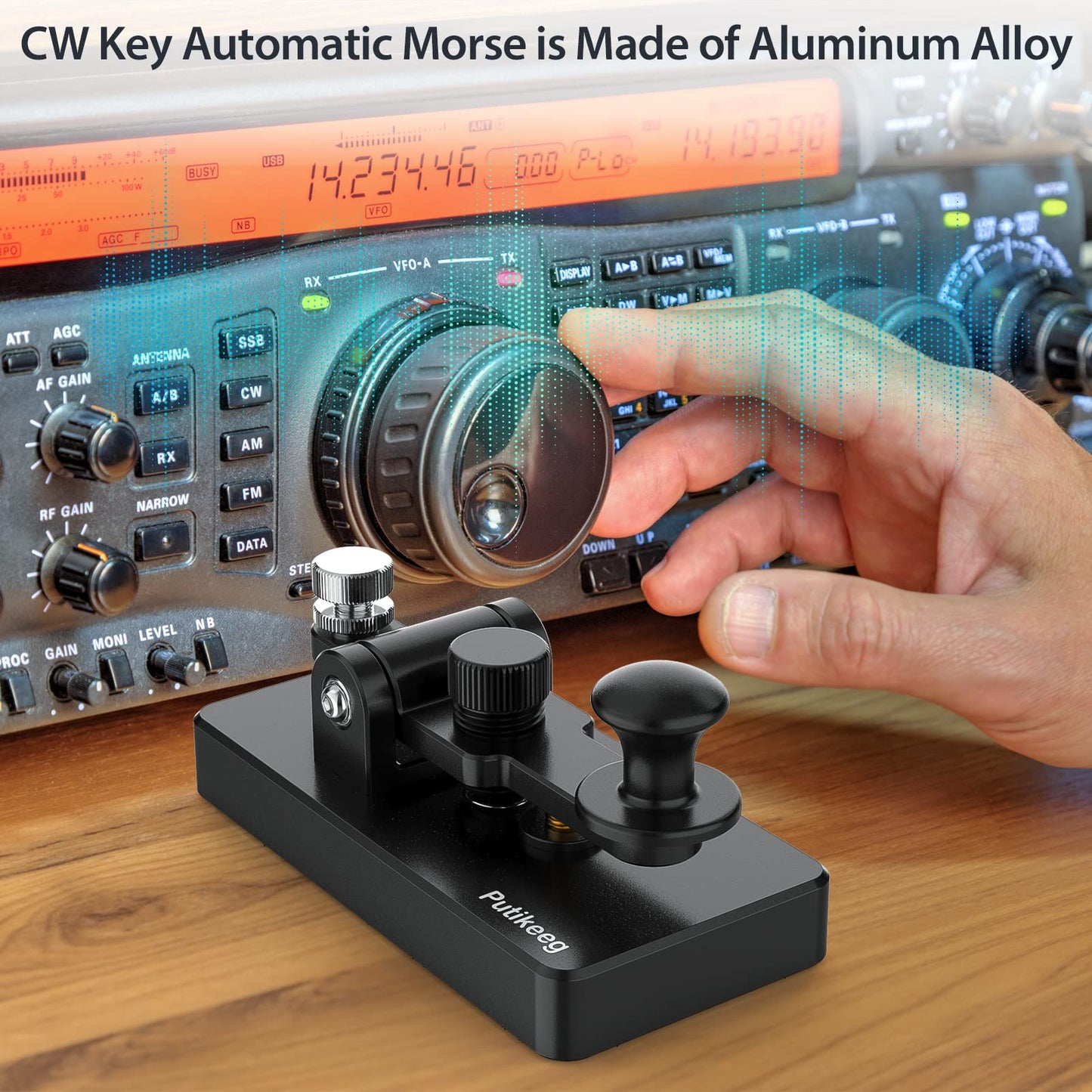 This is the a black Straight Key Morse ;Powerful magnetic return force with dual magnetic circuit. Made of high-quality 6061T6 aluminum alloy for corrosion resistance. Features NMB Japan imported bearings and stainless steel screws.