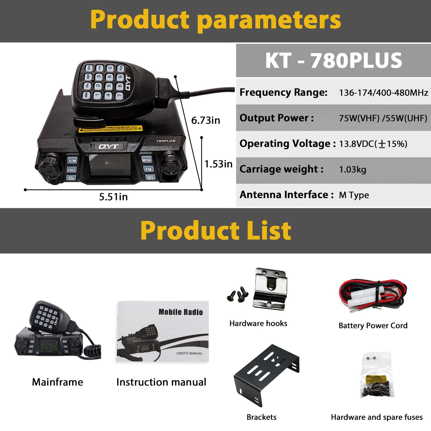 UV Dual Band Car Radio with Carplay, 136-174/400-480MHz 13.8V Experience high quality, long range communication and superior band performance. With advanced dual-band technology and 20 watts of power, you can easily tune to two different frequencies and transmit simultaneously. Enjoy clear, reliable communications in any situation, from your daily commute to your next road trip.