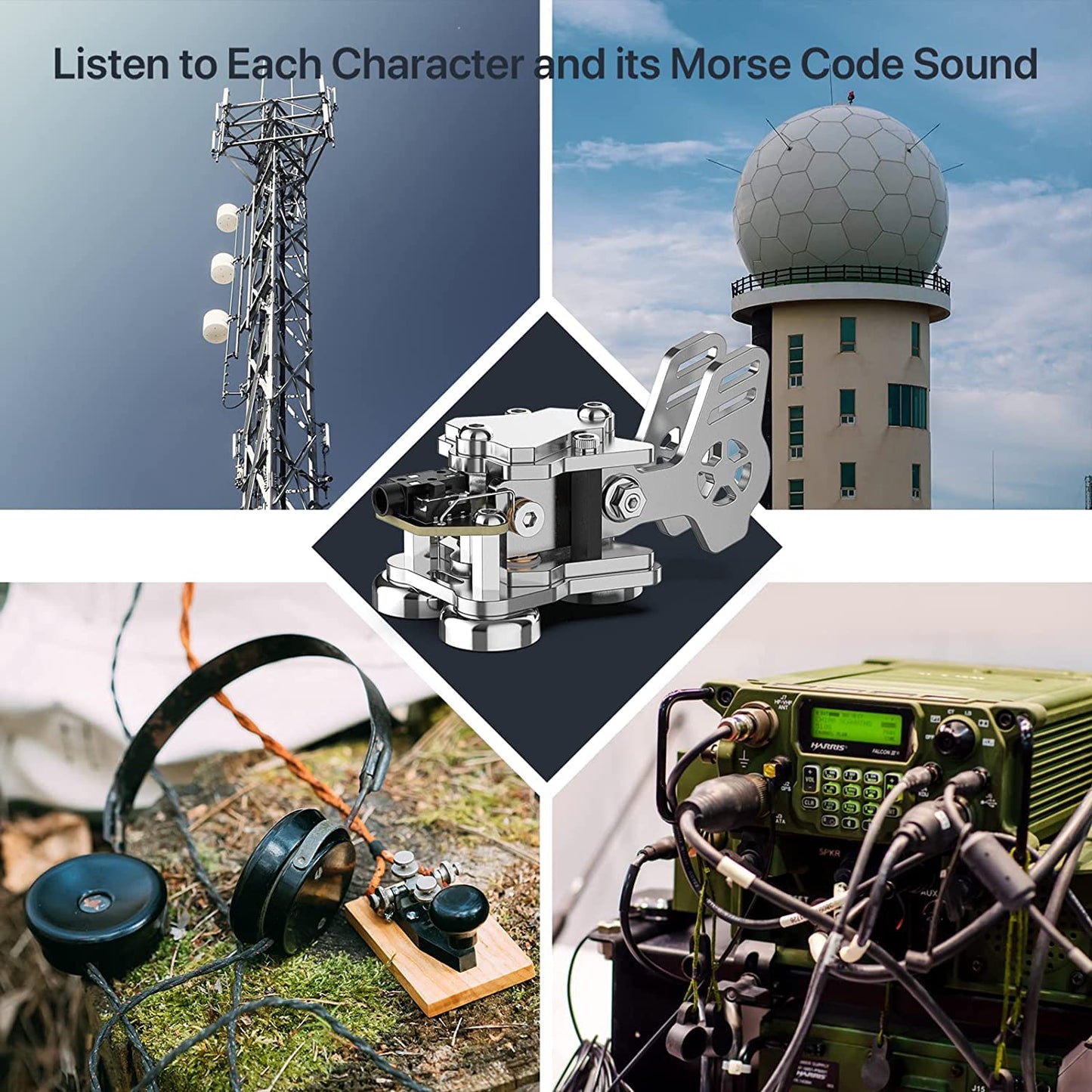 This is a silver-colored CW Keyer Double Paddle Morse Key Mini Versatile for radio enthusiasts, camping, or indoor use. The weight is 0.24 pounds (106 grams). Constructed from Aluminum alloy for durability and rust resistance. Features magnetic base for easy fixation on iron surfaces. Customize Dit & DAH paddle distance for personalized experience. Equipped with left and right switches for convenient operation. Includes 5.5mm wrench and 1.5mm hex key.