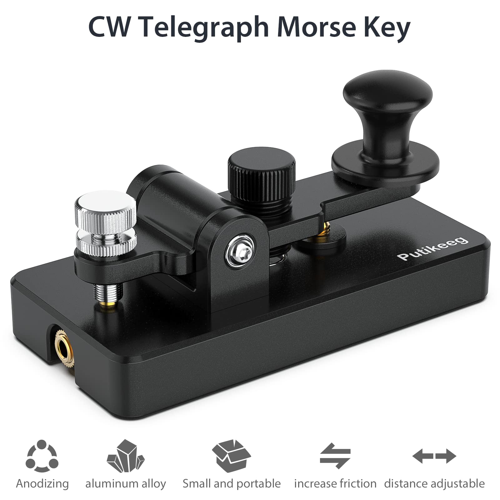 This is the a black Straight Key Morse ;Powerful magnetic return force with dual magnetic circuit. Made of high-quality 6061T6 aluminum alloy for corrosion resistance. Features NMB Japan imported bearings and stainless steel screws.