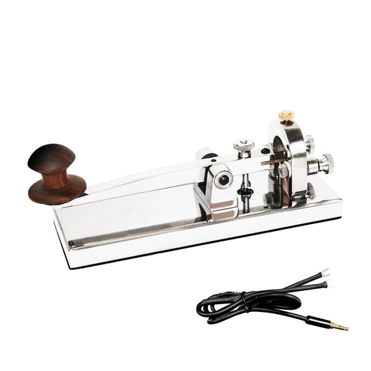 Morse Code Keys: Stainless Steel Telegraph Key with adjustable Dit & DAH paddle distances. CNC refined stainless steel, mahogany keycap, and 12.9 grade screws for durability. 