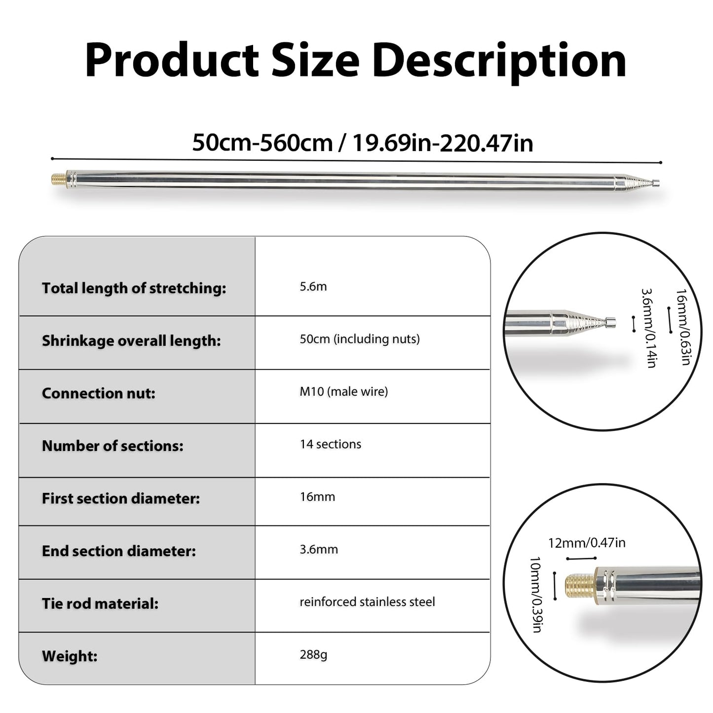 5.6m Telescopic Metal Long Radio Antenna - putikeeg