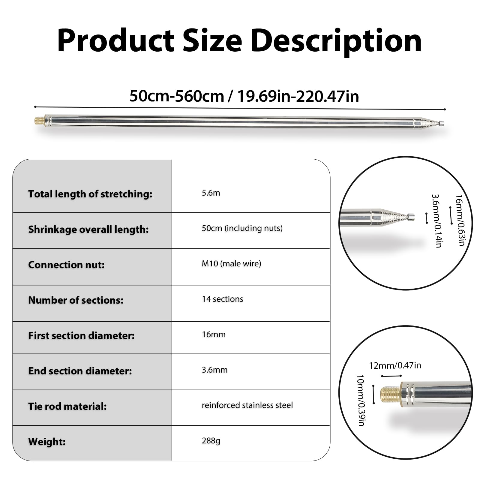 5.6m Telescopic Metal Long Radio Antenna - putikeeg