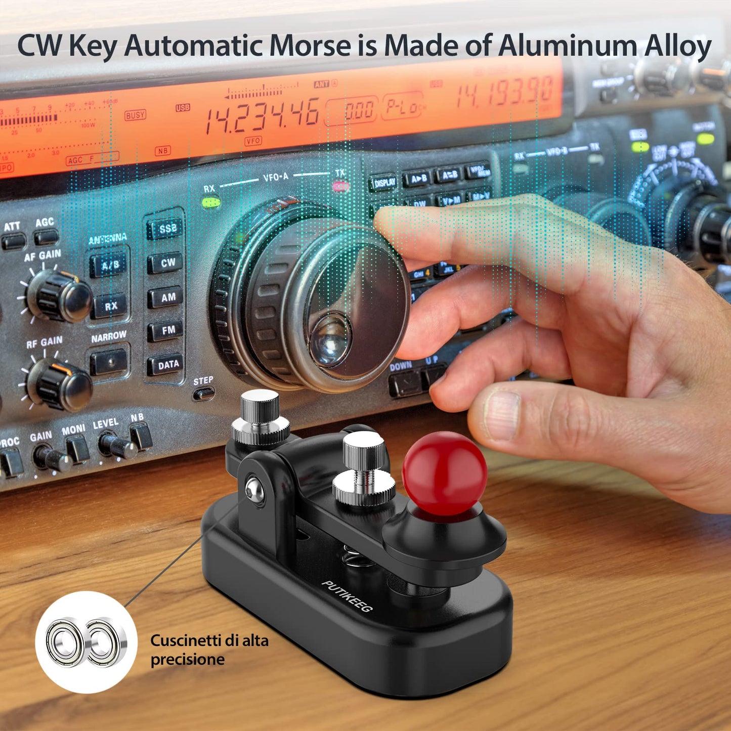 The CW Morse Straight Key Mini offers precise and comfortable Morse code operation. This Straight Key Morse features tool-free paddle adjustment, a powerful magnetic return, and stable silicone foot pads. Made from durable 6061T6 aluminum alloy with NMB Japan bearings and 304 stainless steel screws, it is lightweight and portable, perfect for any radio device.