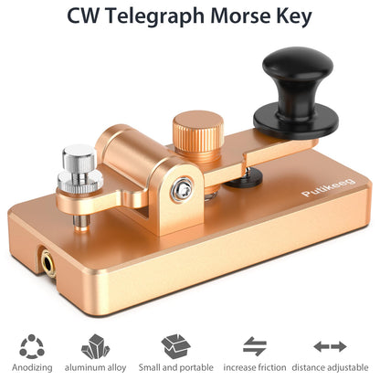 This is the a gold Straight Key Morse ;Powerful magnetic return force with dual magnetic circuit. Made of high-quality 6061T6 aluminum alloy for corrosion resistance. Features NMB Japan imported bearings and stainless steel screws.