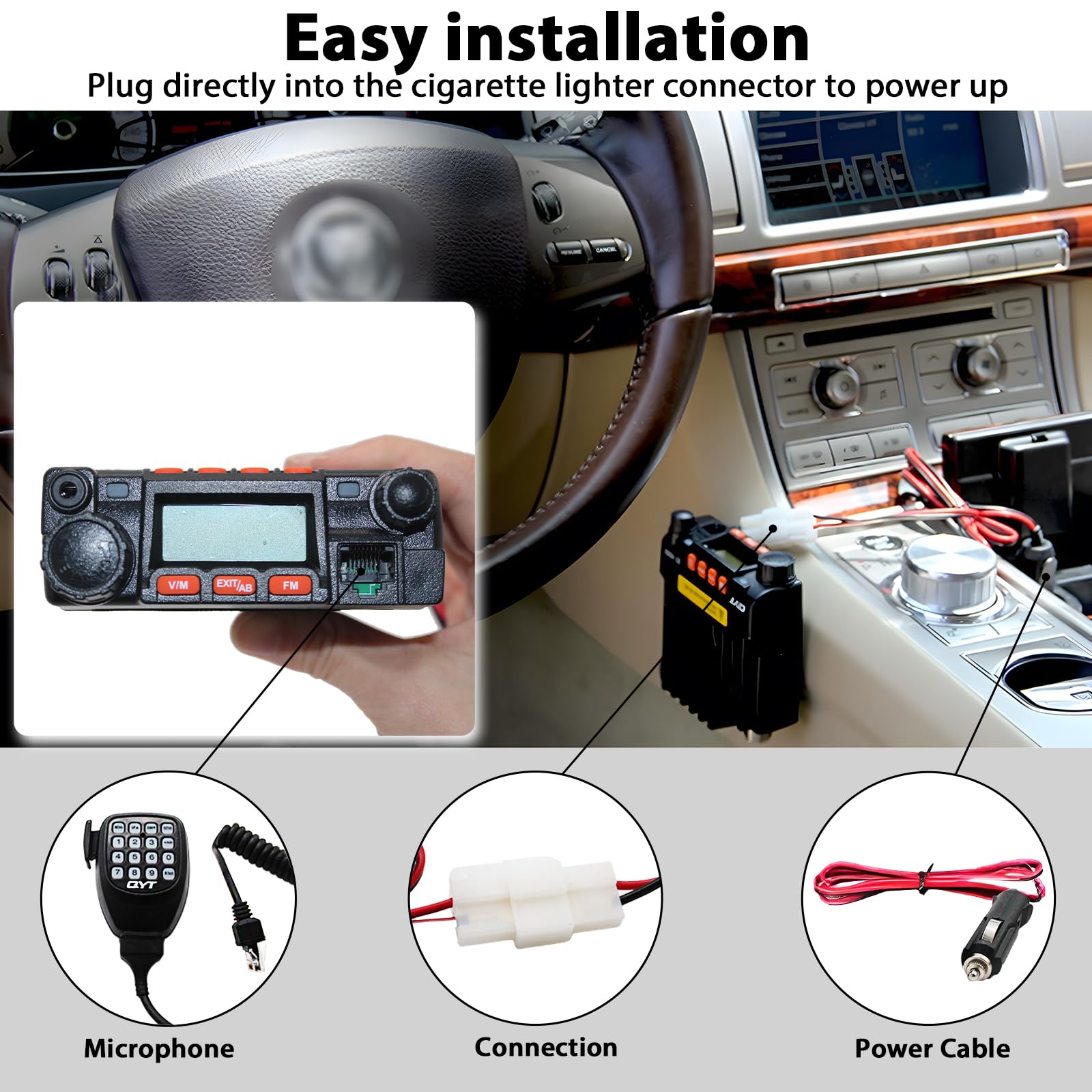 UV Dual Band Car Radio with Carplay, 136-174/400-480MHz 13.8V Experience high quality, long range communication and superior band performance. With advanced dual-band technology and 20 watts of power, you can easily tune to two different frequencies and transmit simultaneously. Enjoy clear, reliable communications in any situation, from your daily commute to your next road trip.