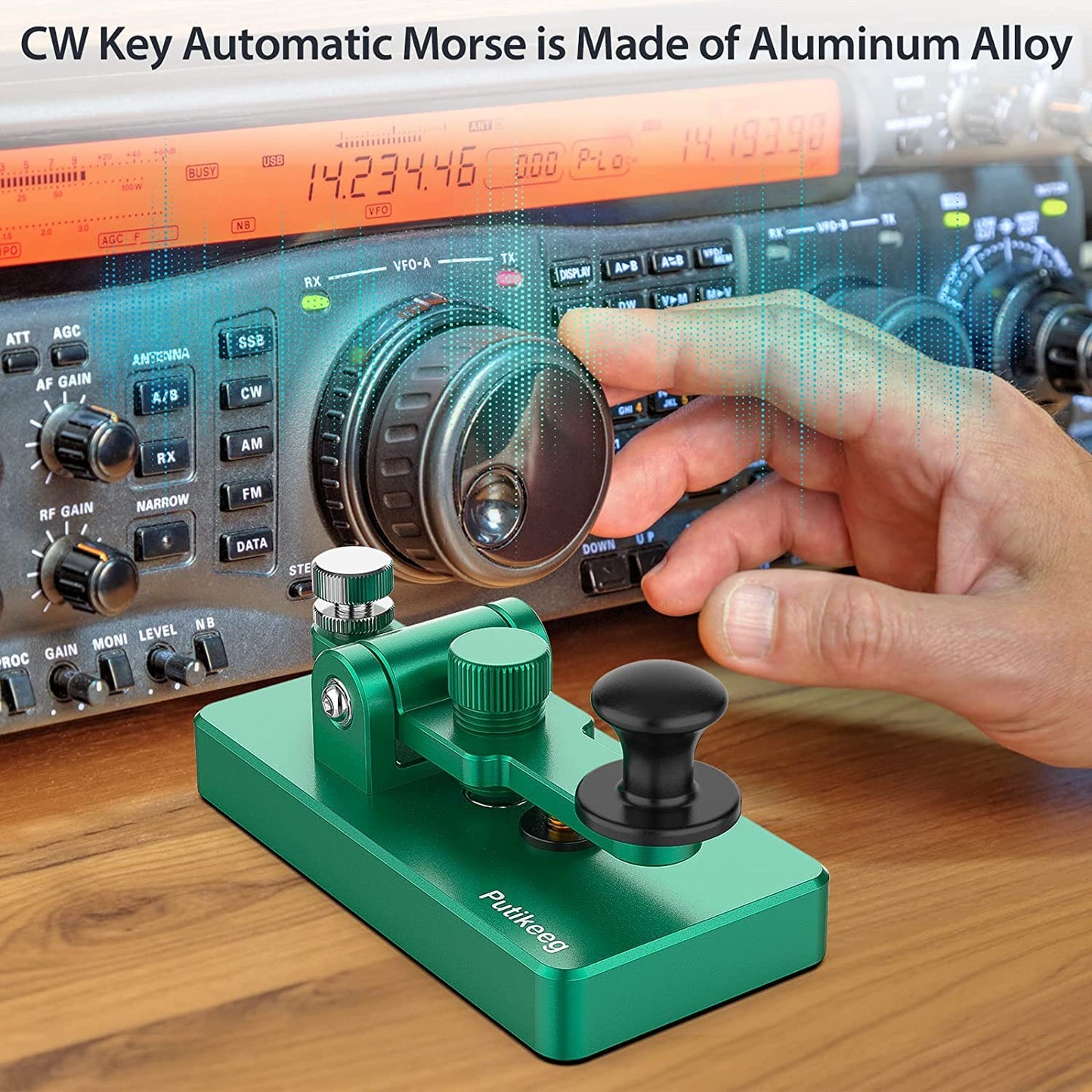 This is the a green Straight Key Morse ;Powerful magnetic return force with dual magnetic circuit. Made of high-quality 6061T6 aluminum alloy for corrosion resistance. Features NMB Japan imported bearings and stainless steel screws.